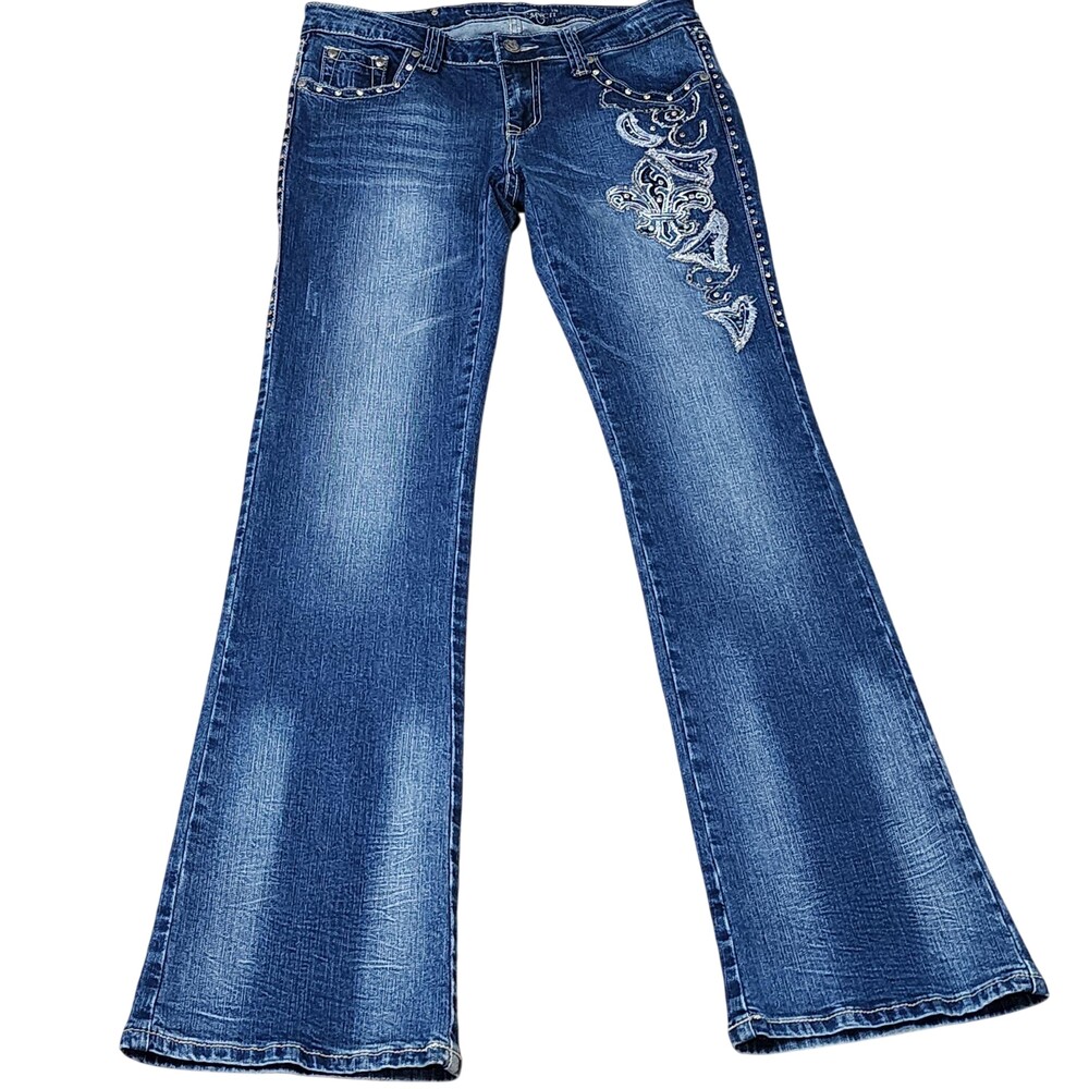 Trinity Ranch Jeans Womens 9 Blue Bootcut Embroidered Rhinestone Studded